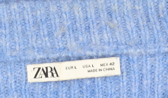 ZARA Women Blue Ribbed Knit Long Sleeve Pullover Jumper Size L - Image 4