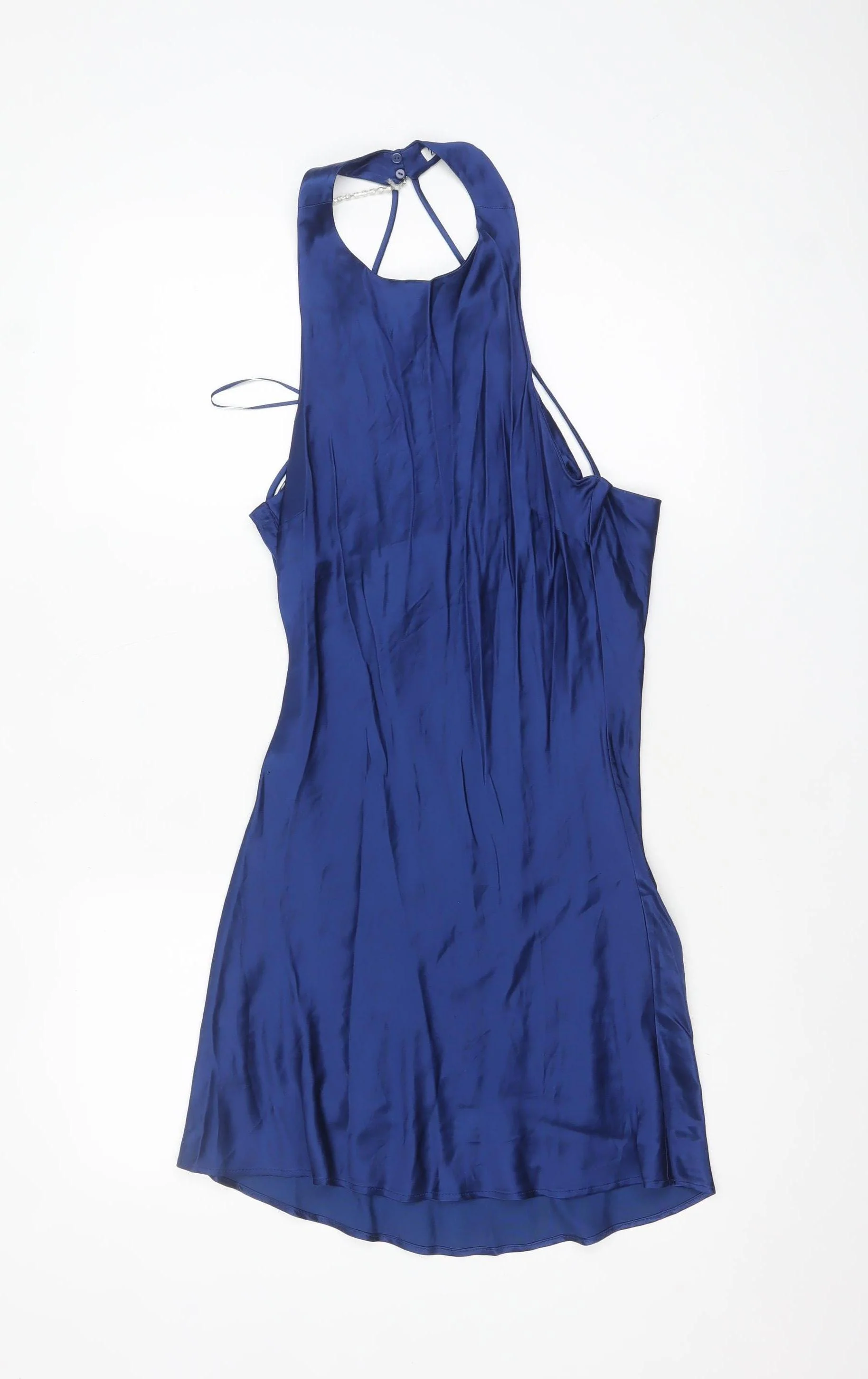 Zara Women Blue S Slip Dress Halter Backless Party Style
