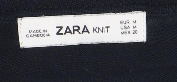 Zara Women Blue Striped Knit Long Sleeve Boat Neck Blouse M - Image 4