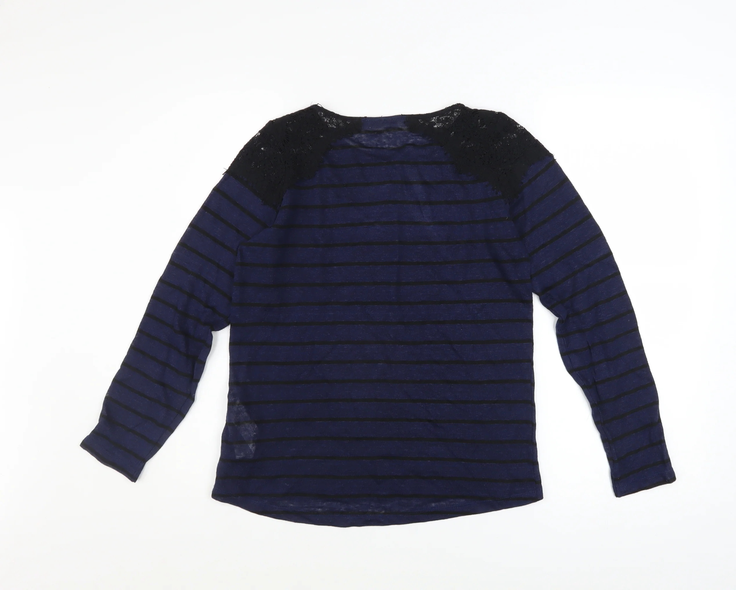 Zara Women Blue Striped Lace Shoulder Long Sleeve Jumper Size S - Image 3