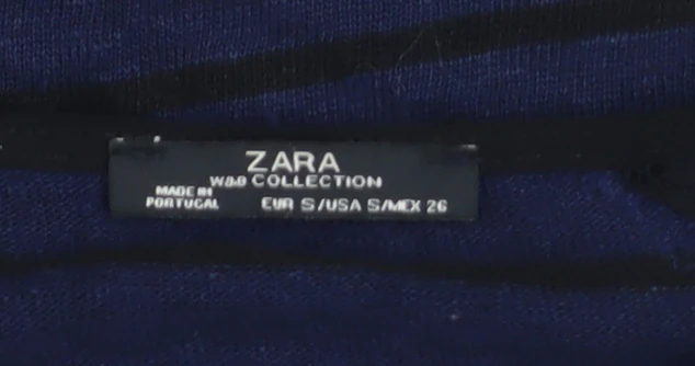 Zara Women Blue Striped Lace Shoulder Long Sleeve Jumper Size S - Image 4