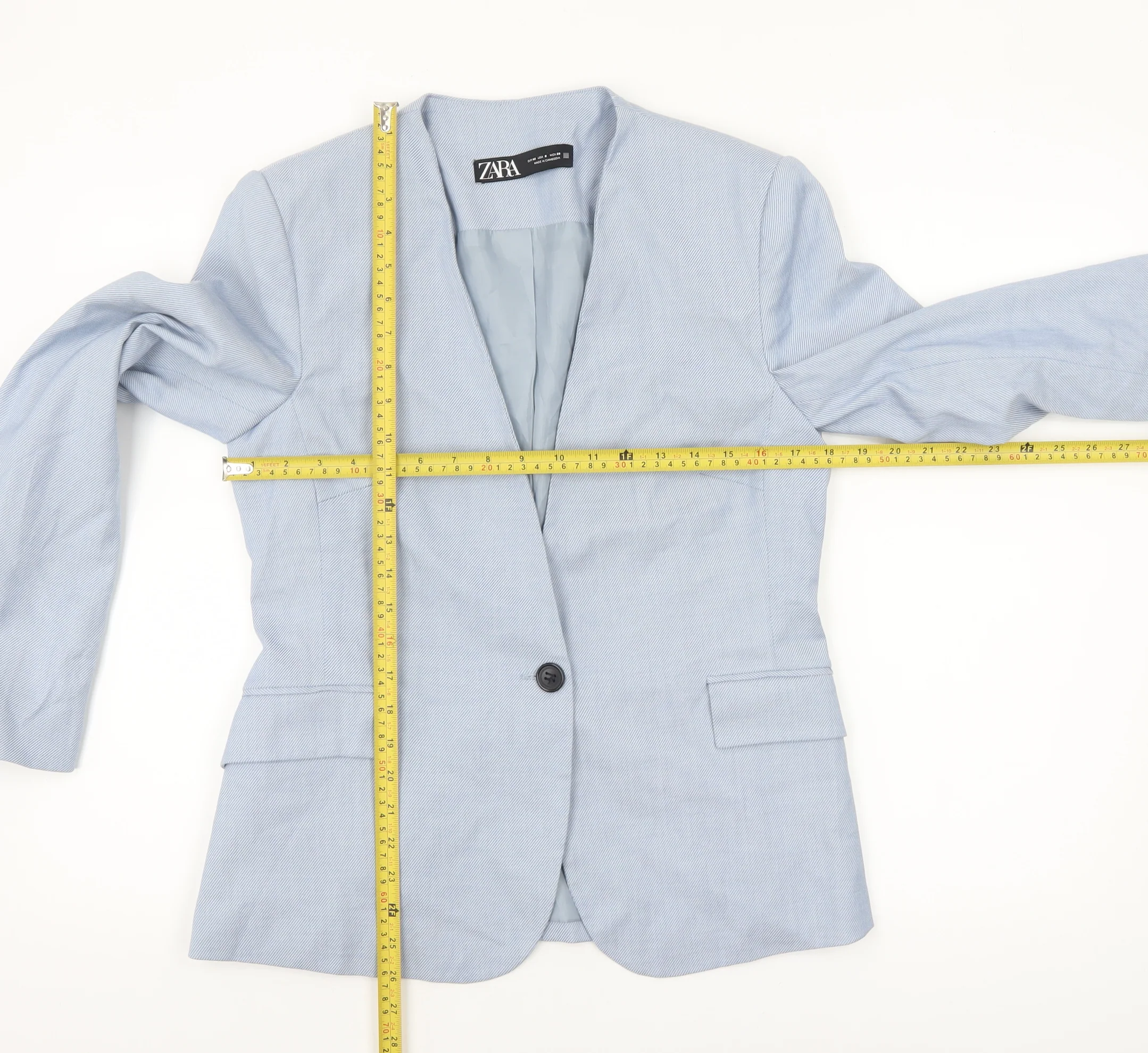 Zara Women Blue Tailored Single-Breasted Blazer Size 12 - Image 2