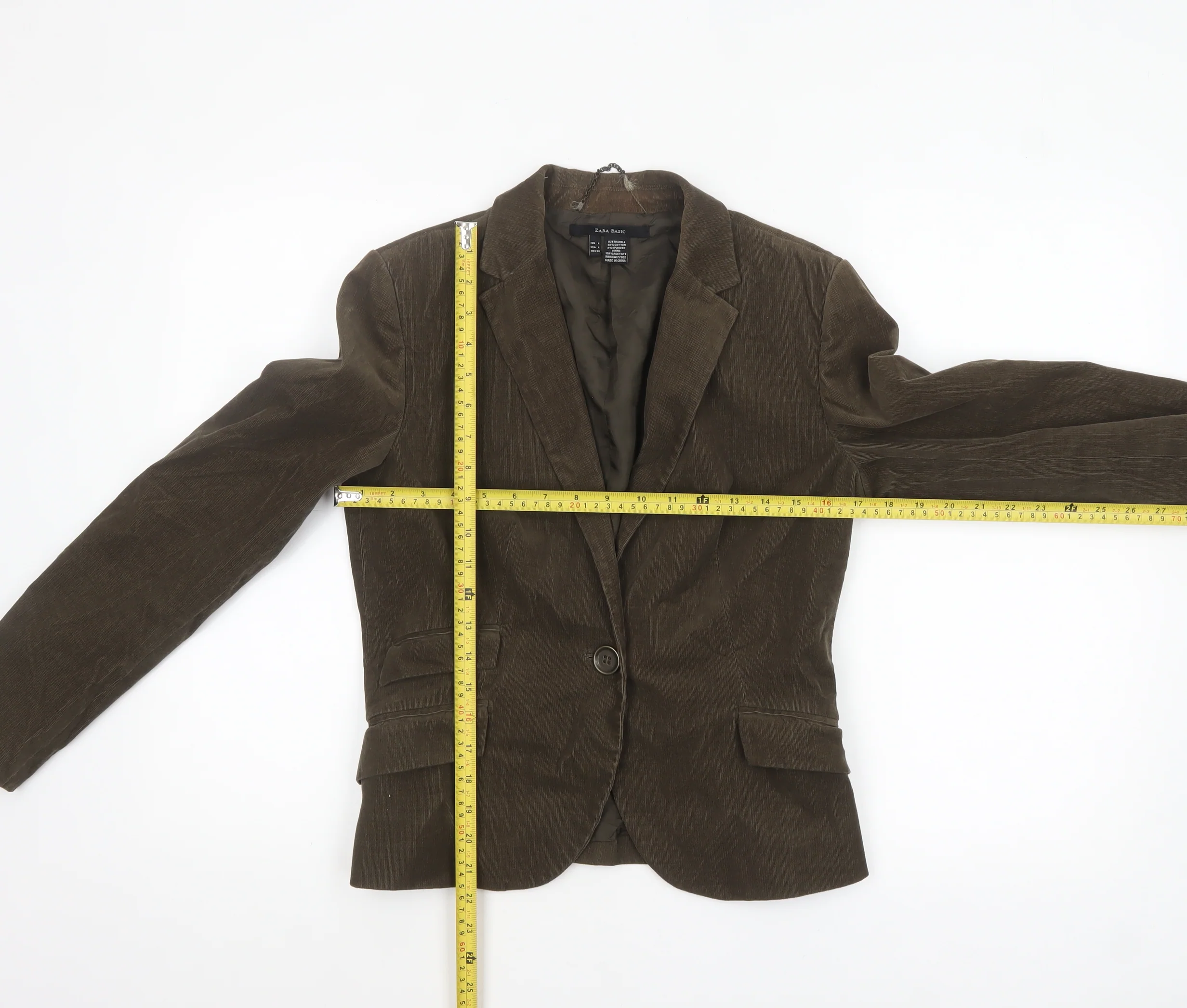 Zara Women Brown Corduroy Blazer Size 12 Lined Single-Breasted Jacket - Image 2