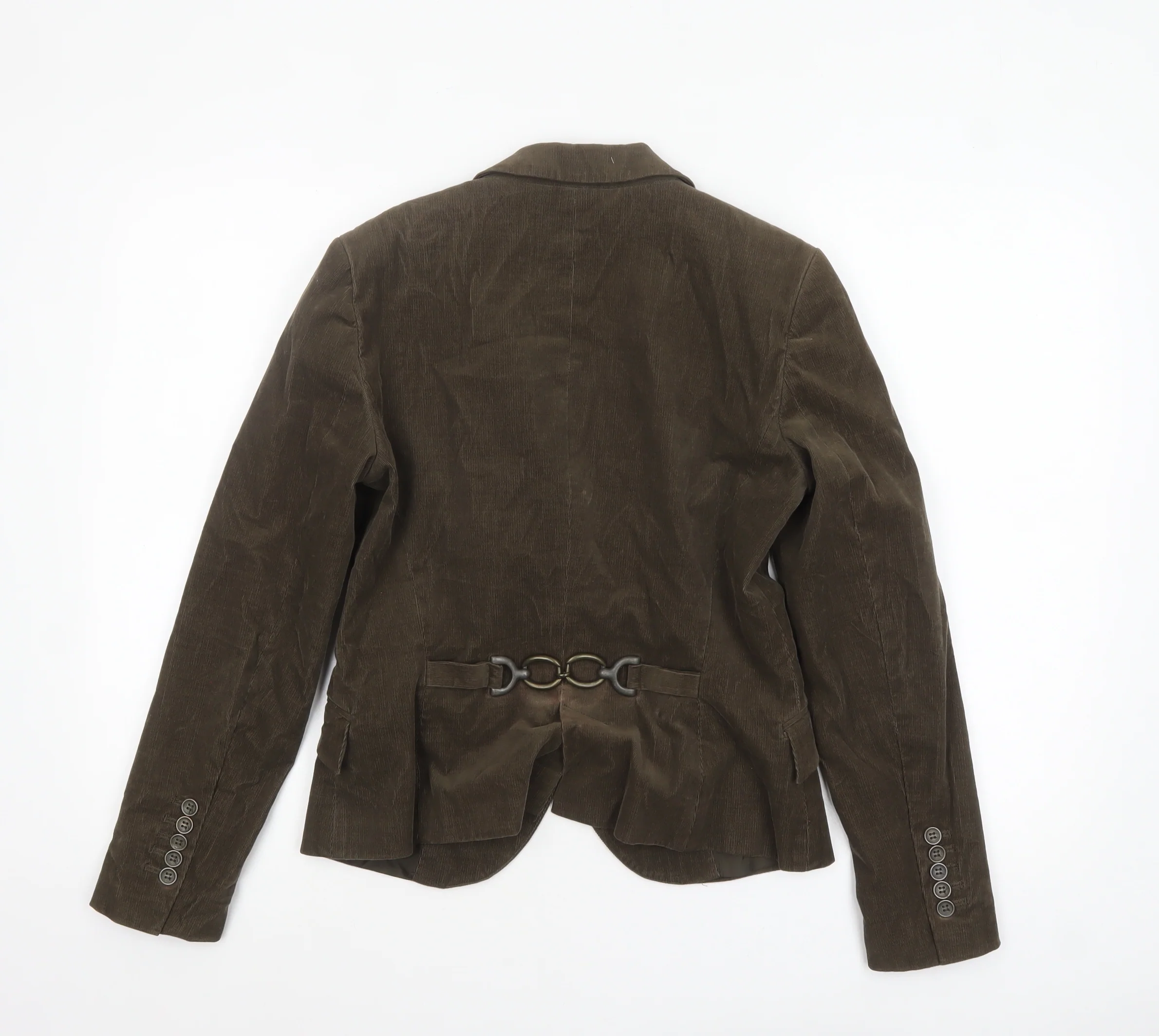 Zara Women Brown Corduroy Blazer Size 12 Lined Single-Breasted Jacket - Image 3
