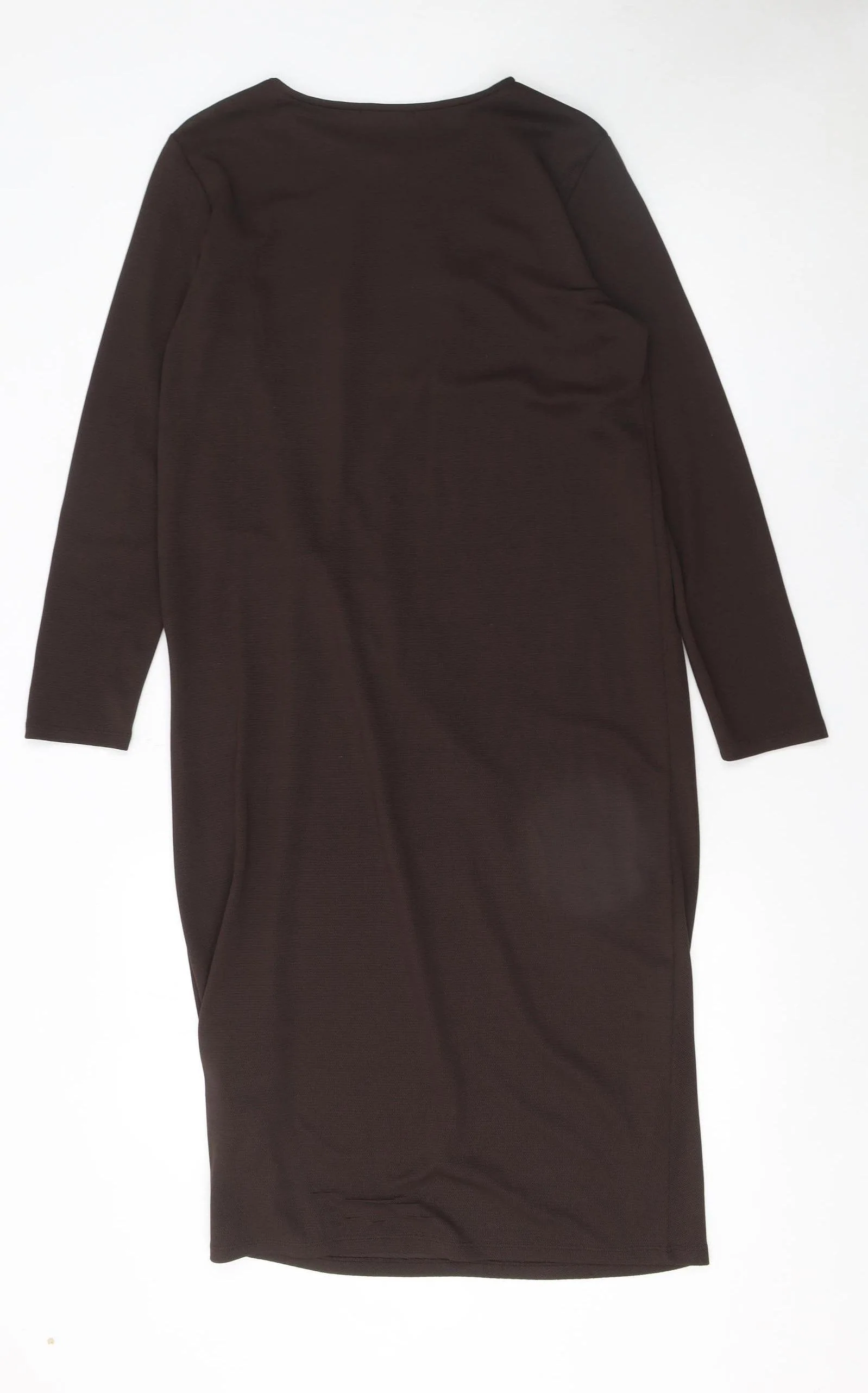 Zara Women Brown Size 12 Sheath Knee Length Long Sleeve Dress - Image 3