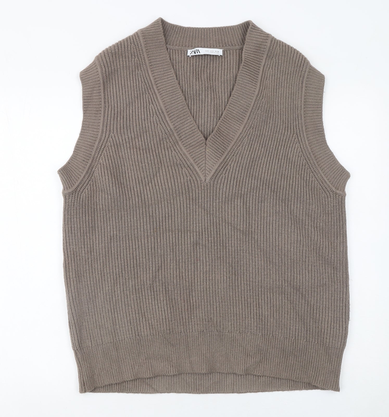 Zara Women Brown Sleeveless V-Neck Knit Vest Jumper Size S