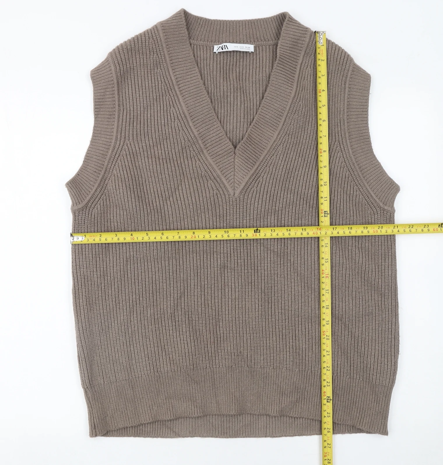 Zara Women Brown Sleeveless V-Neck Knit Vest Jumper Size S - Image 2
