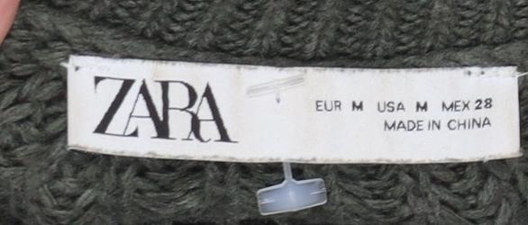 Zara Women Green Chunky Knit High Neck Pullover Jumper Size 12 - Image 4