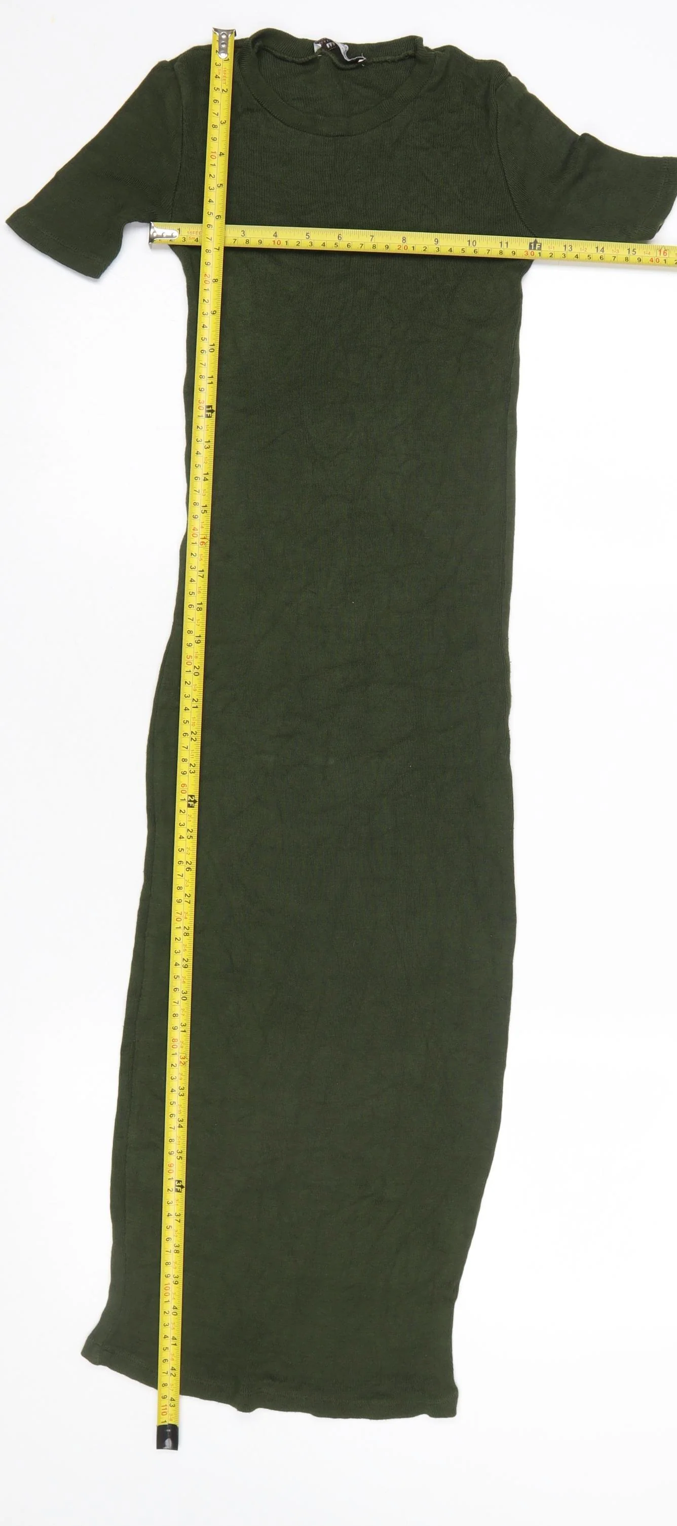 Zara Women Green Long T-Shirt Dress Size S Casual Jersey Stretch - Image 2