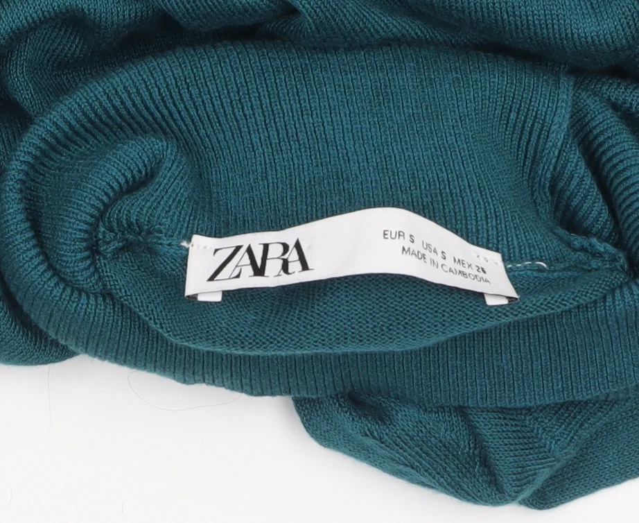 Zara Women Green Mock Neck Long Sleeve Pullover Jumper Size 8 - Image 5