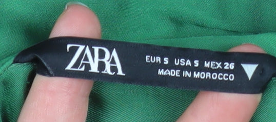 ZARA Women Green Satin Wrap Short Dress Long Sleeve Size S - Image 4
