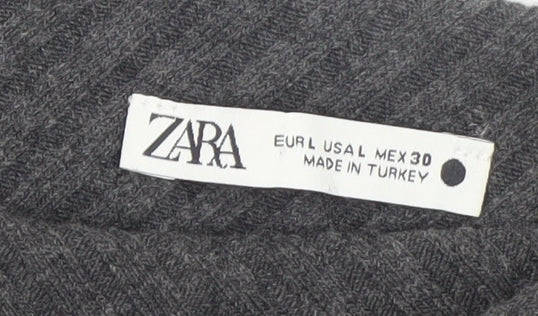 Zara Women Grey Knit Asymmetric Bodycon Dress Size L - Image 4