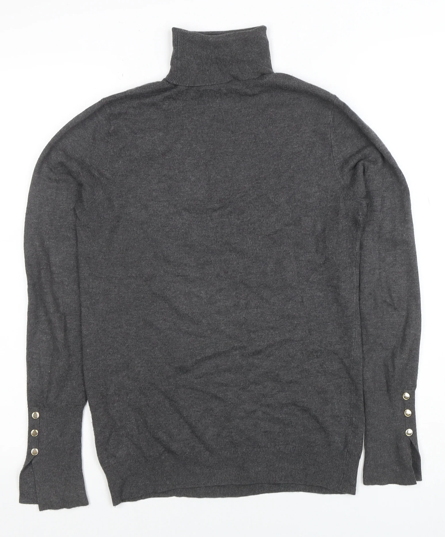 Zara Women Grey Knit Roll Neck Long Sleeve Button Accent Top M