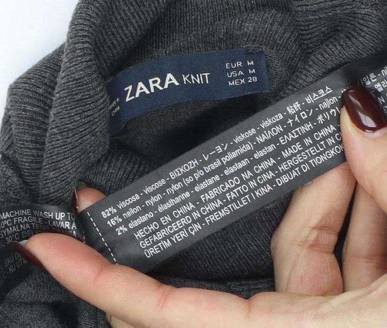 Zara Women Grey Knit Roll Neck Long Sleeve Button Accent Top M - Image 4