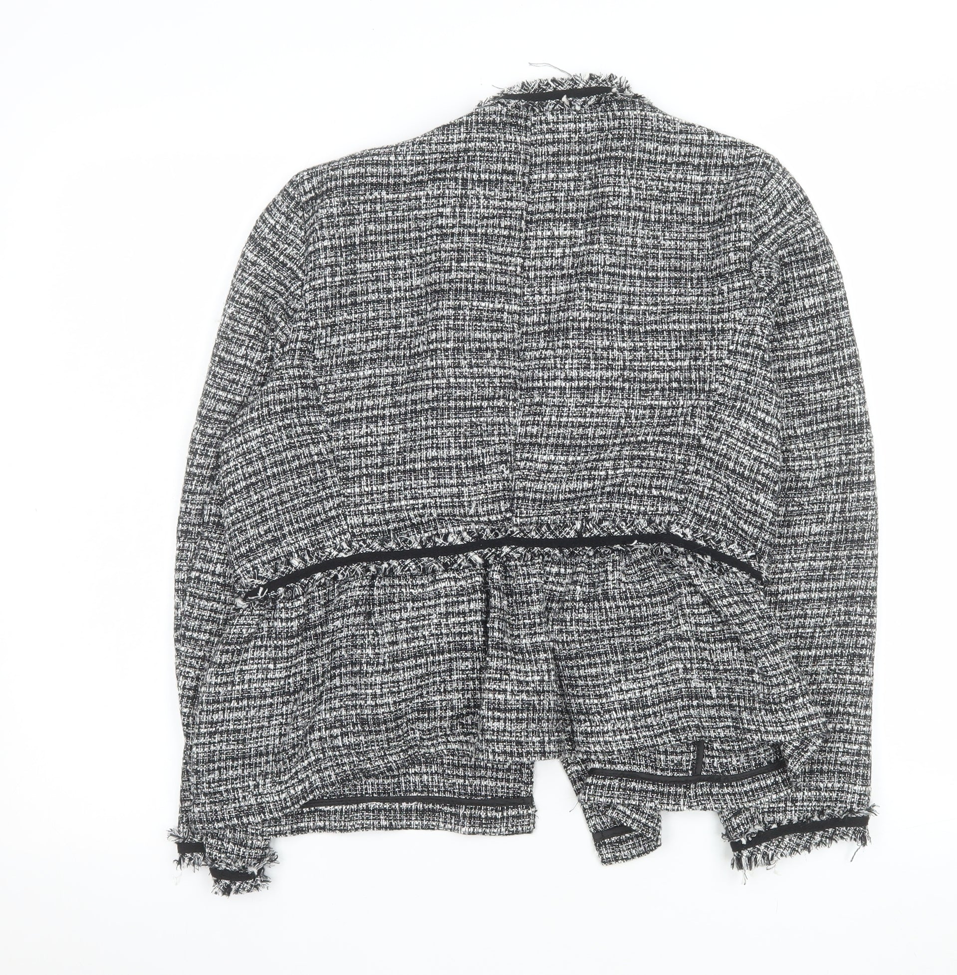 Zara Women Grey Tweed Single-Breasted Blazer Jacket Size 12 - Image 3