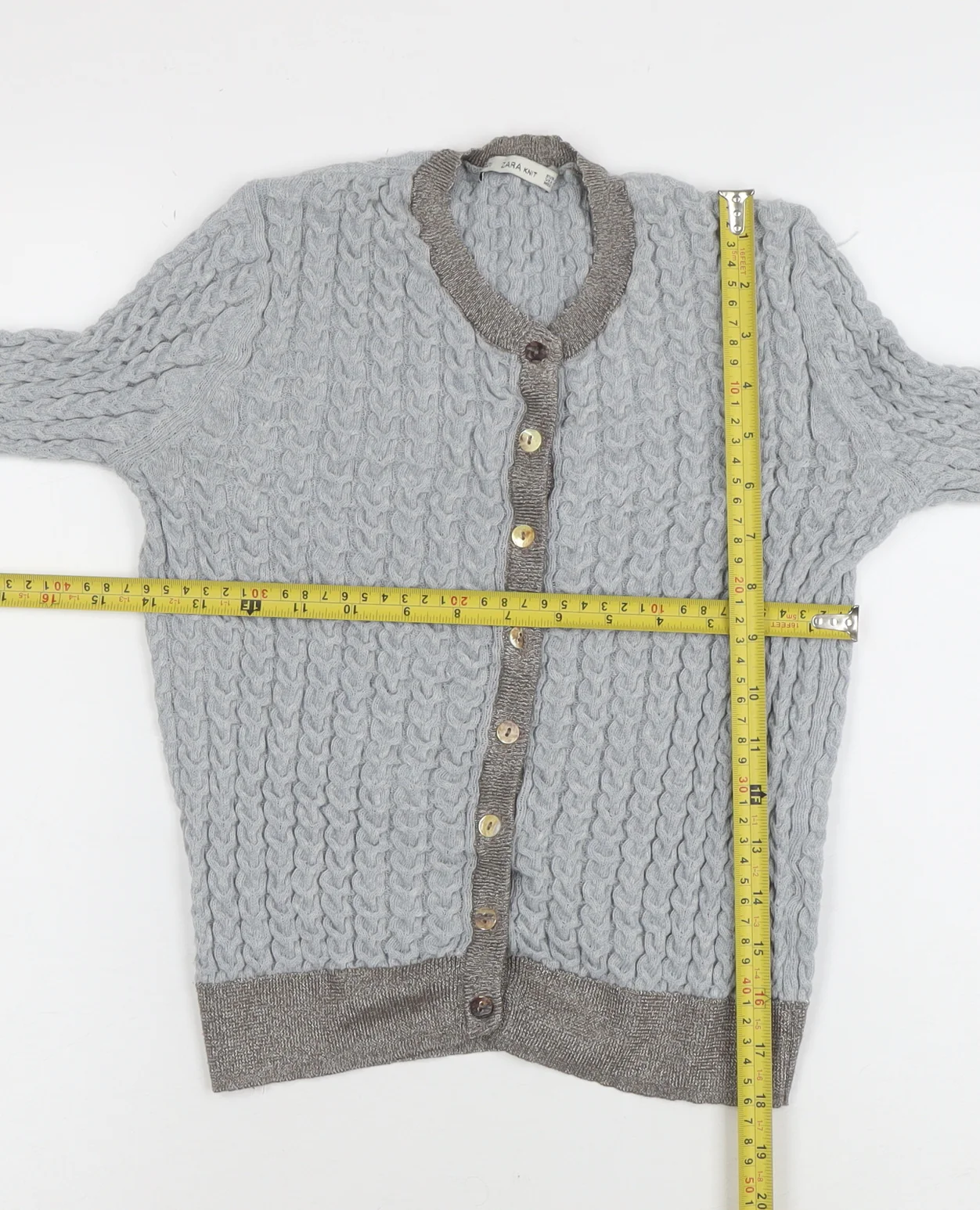 ZARA Women Grey Wool Blend Chunky-Knit Cardigan Size 12 - Image 2