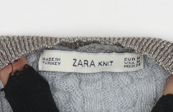 ZARA Women Grey Wool Blend Chunky-Knit Cardigan Size 12 - Image 4