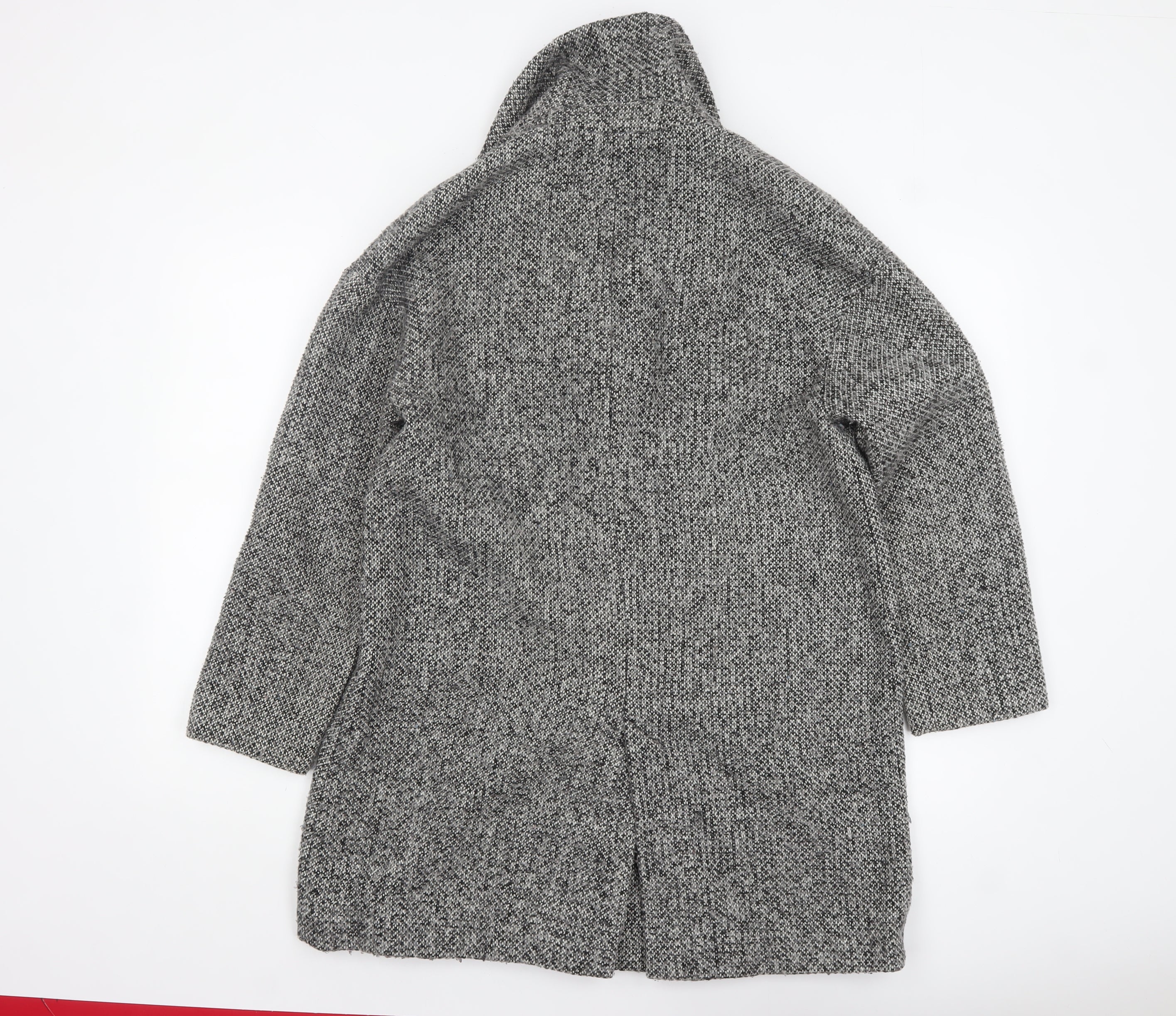Zara Women Grey Wool Blend Tweed Mid-Length Overcoat Size 8 - Image 3