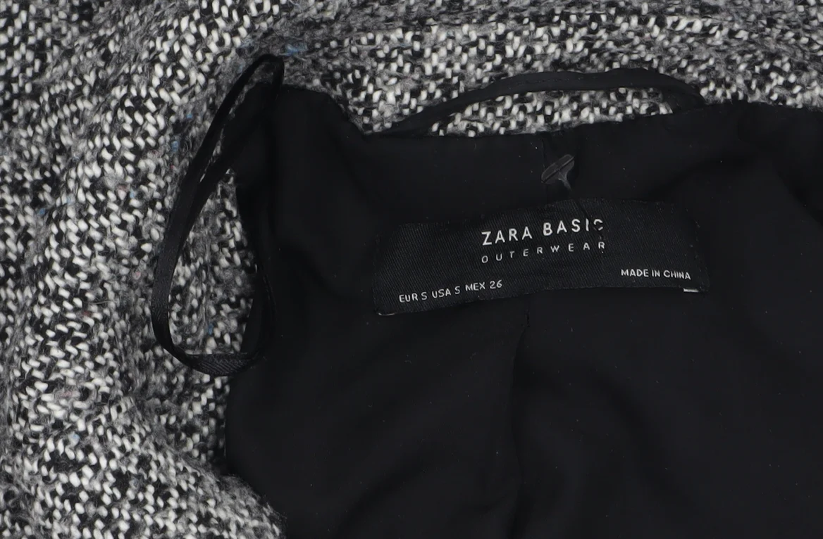 Zara Women Grey Wool Blend Tweed Mid-Length Overcoat Size 8 - Image 4