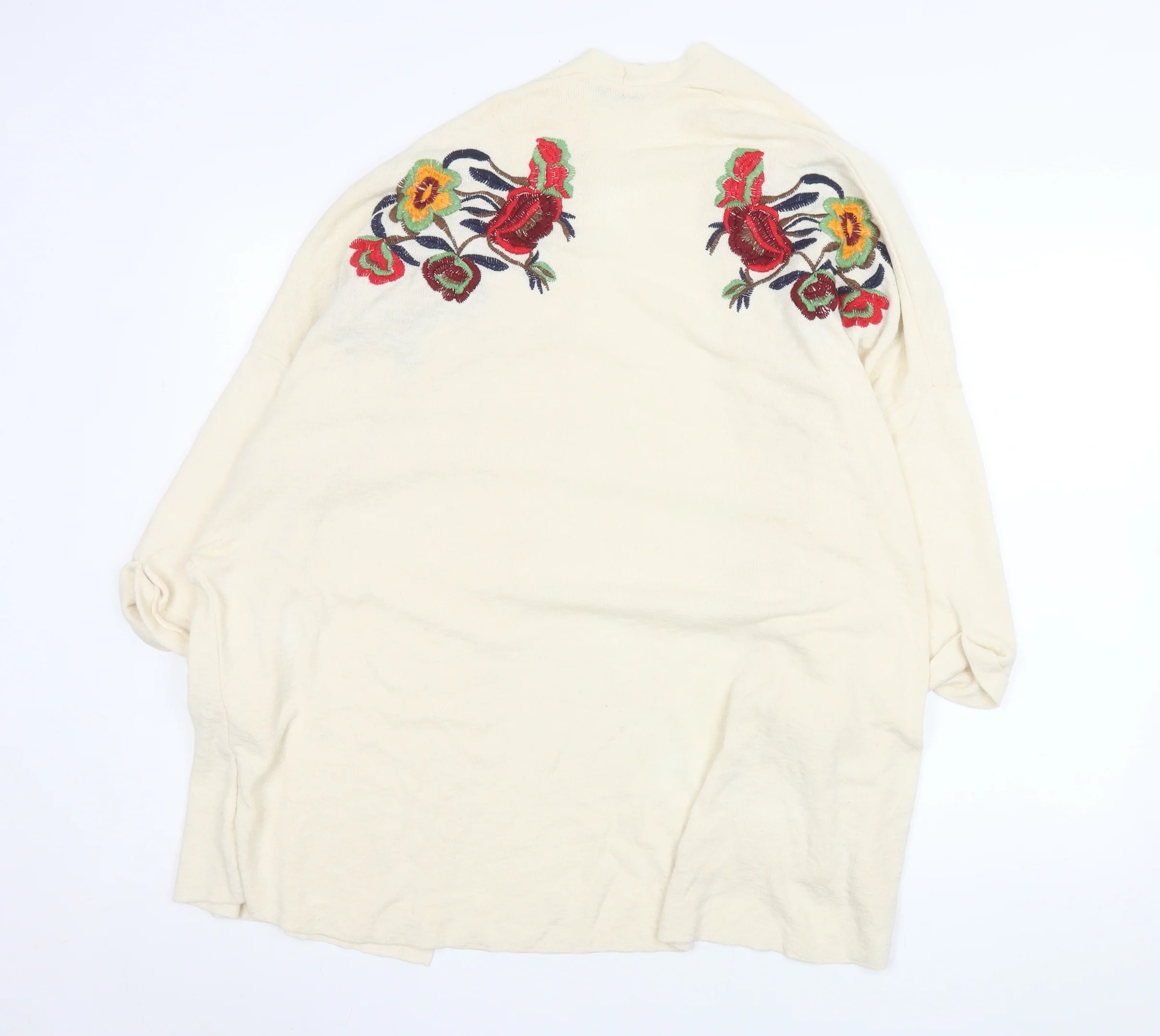 Zara Women Ivory Floral Embroidered Knit Cardigan Size 12 - Image 3