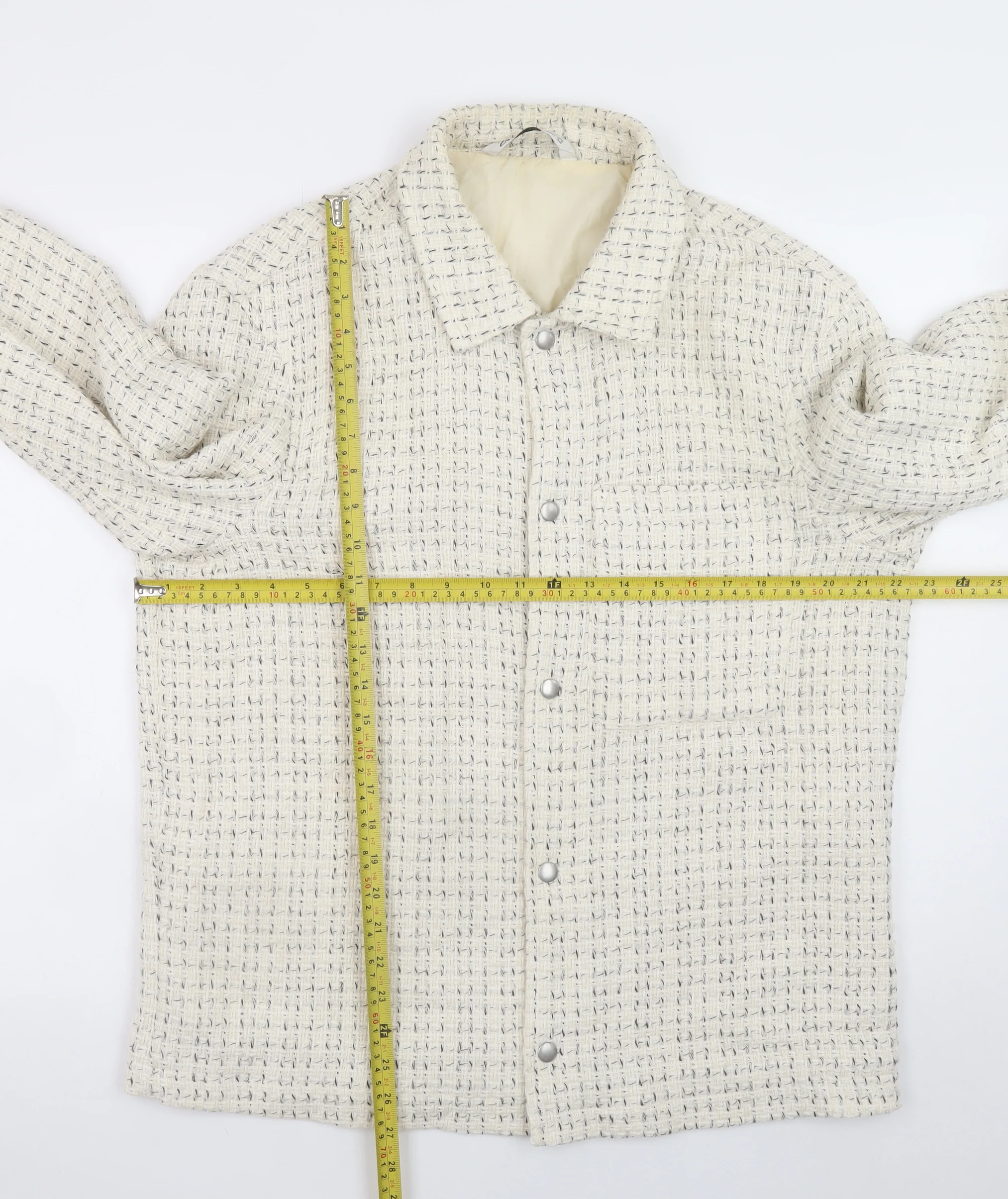 Zara Women Ivory Tweed Mid-Length Jacket Size 14 Classic Style - Image 2