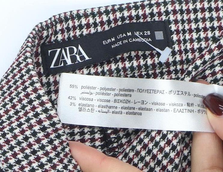 ZARA Women Multicoloured Houndstooth Slim Trousers Size 12 - Image 4