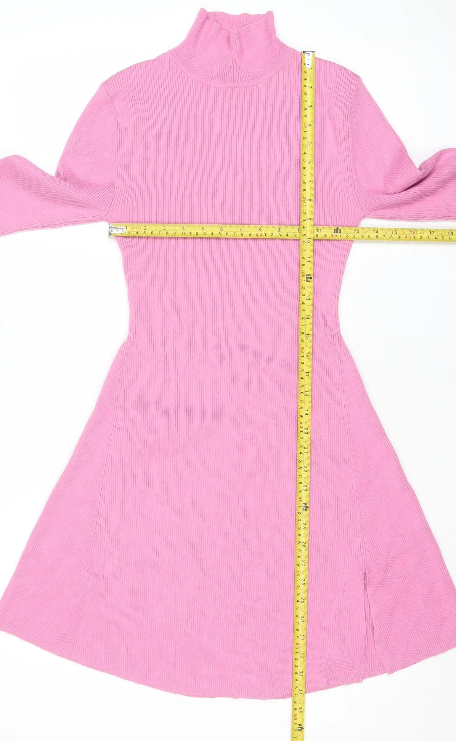 Zara Women Pink A-Line Knit High Neck Long Sleeve Dress Size 14 - Image 2