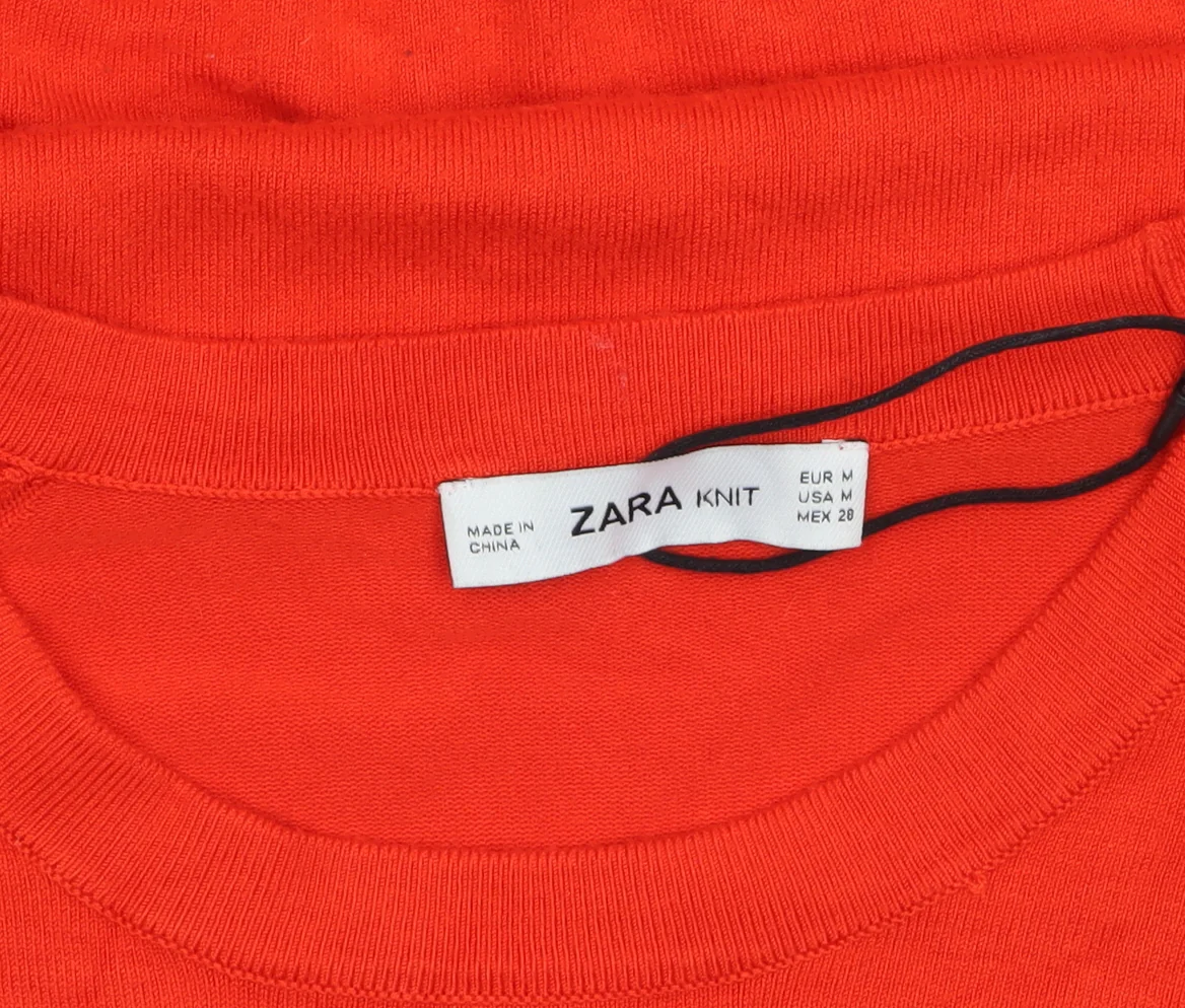 ZARA Women Red Knit Short Sleeve Crew Neck Pullover Jumper Size 12 - Image 5
