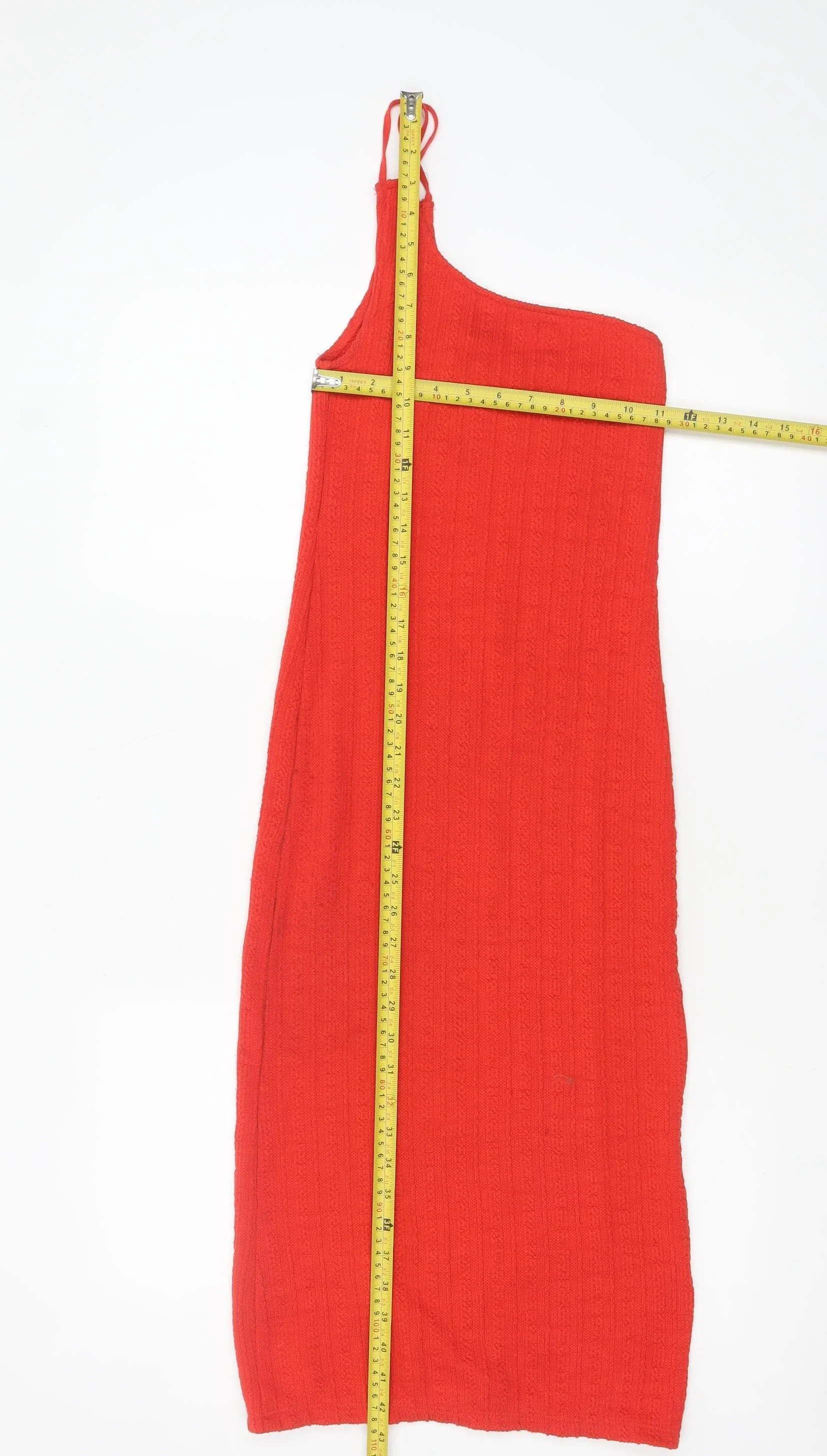 Zara Women Red One Shoulder Bodycon Midi Dress Size 8 - Image 2
