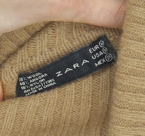 ZARA Women’s Beige Roll Neck Wool Angora Jumper Size 10 - Image 4