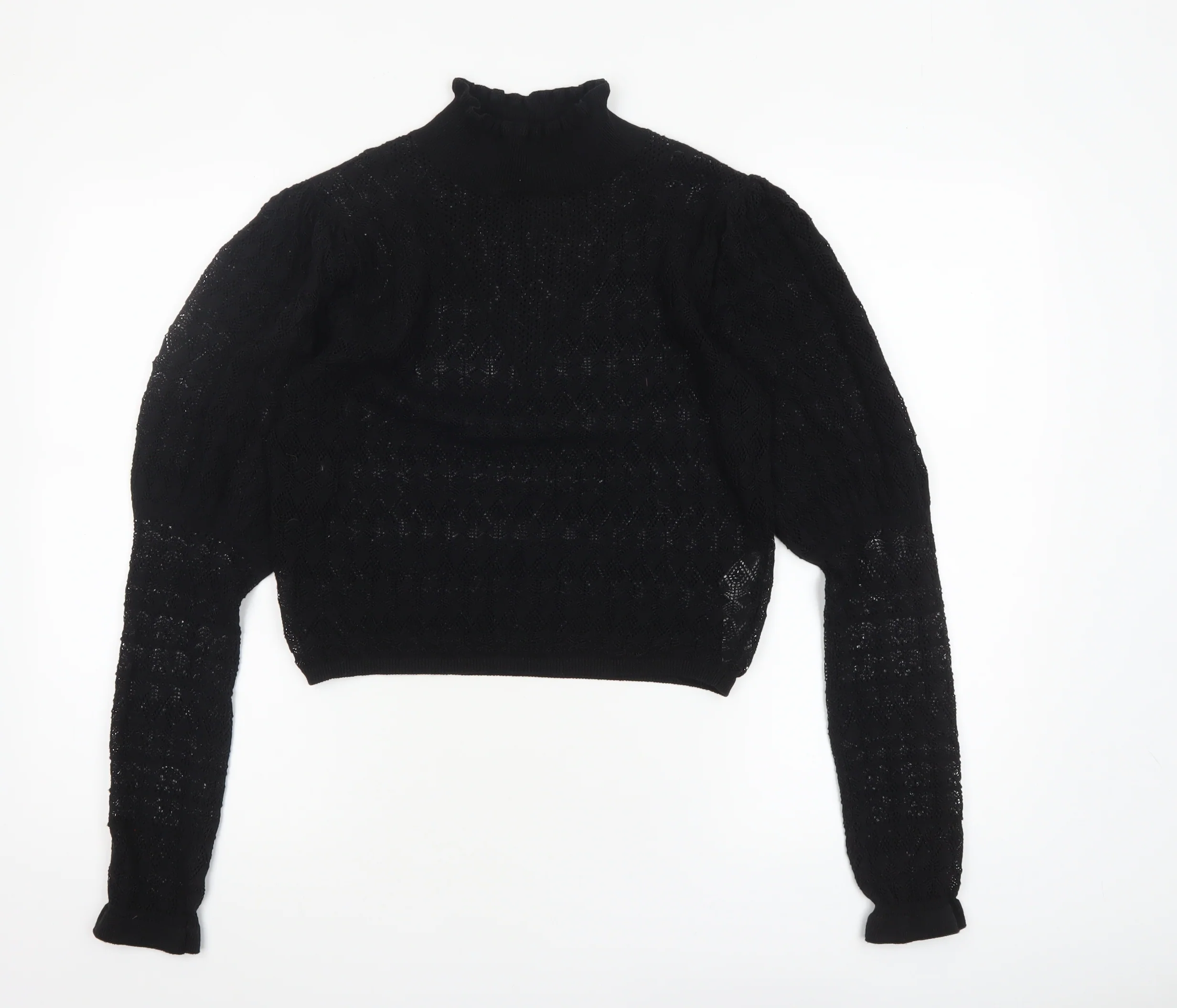 Zara Women’s Black High Neck Puff Sleeve Knit Jumper Size 12