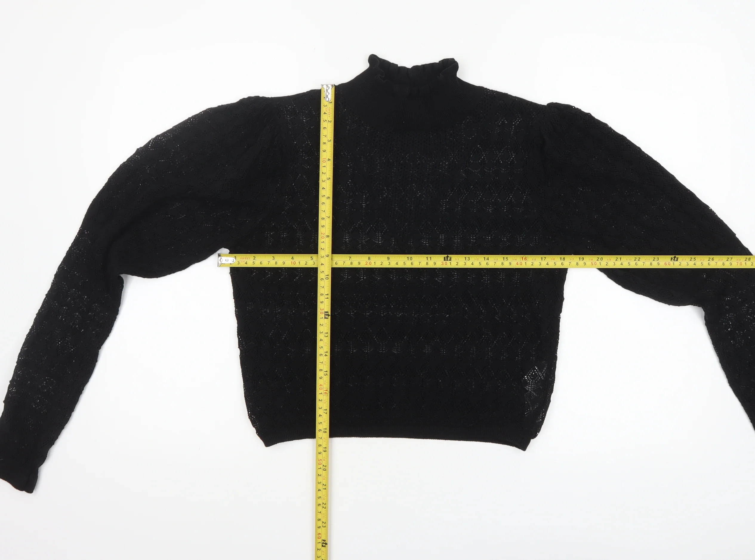 Zara Women’s Black High Neck Puff Sleeve Knit Jumper Size 12 - Image 2