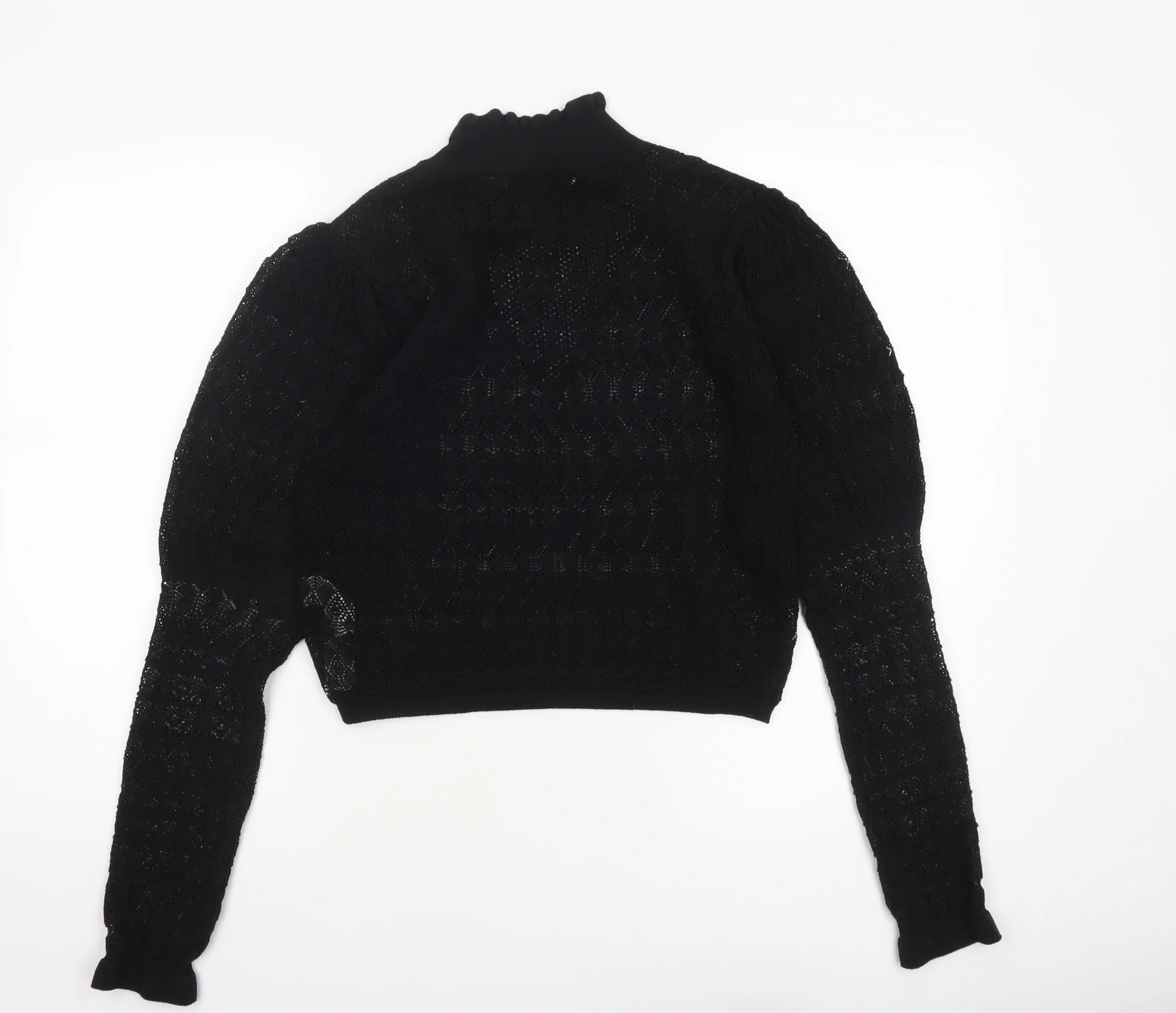 Zara Women’s Black High Neck Puff Sleeve Knit Jumper Size 12 - Image 3