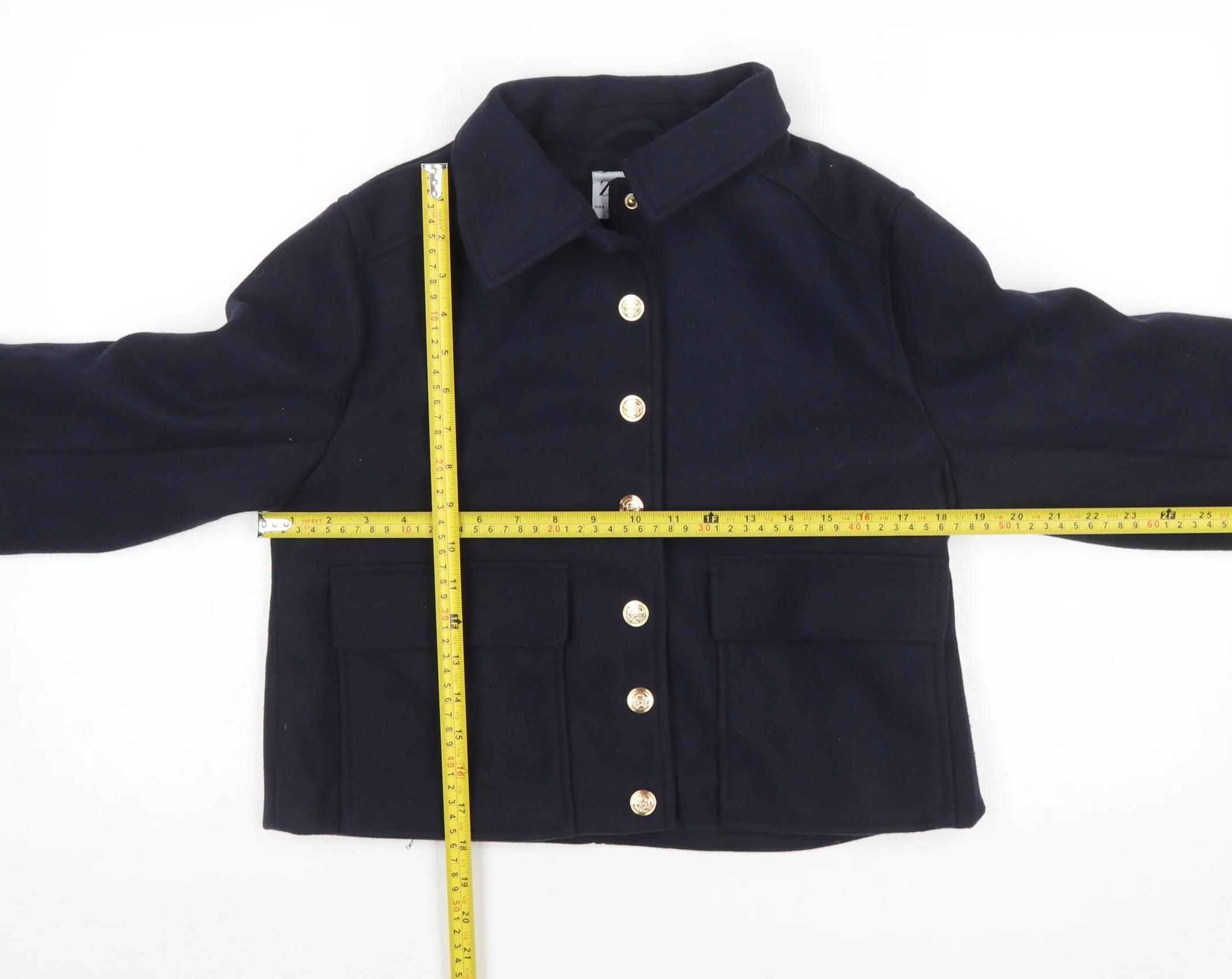 Zara Women’s Blue Cropped Button Jacket Size 8 Polyester Lined - Image 2