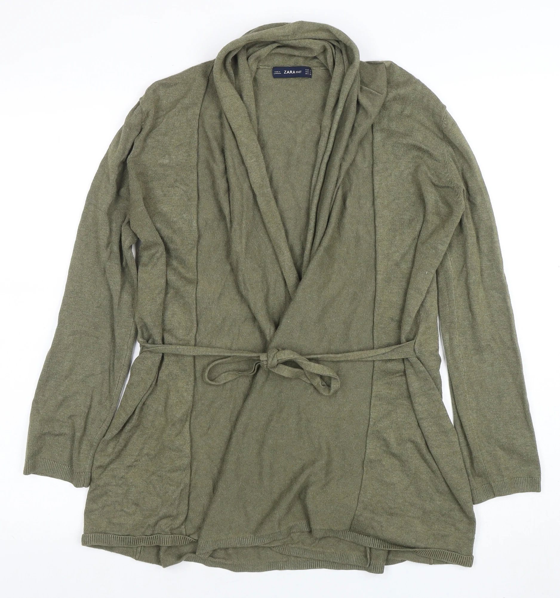 Zara Women’s Green Long Sleeve Belted Cardigan Knit S