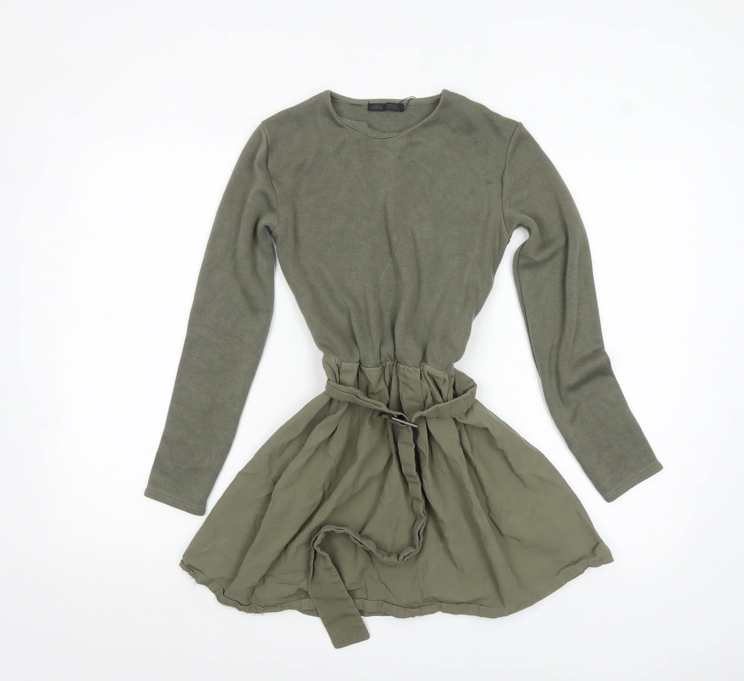 Zara Women’s Green Long Sleeve Belted Tunic Blouse Size S