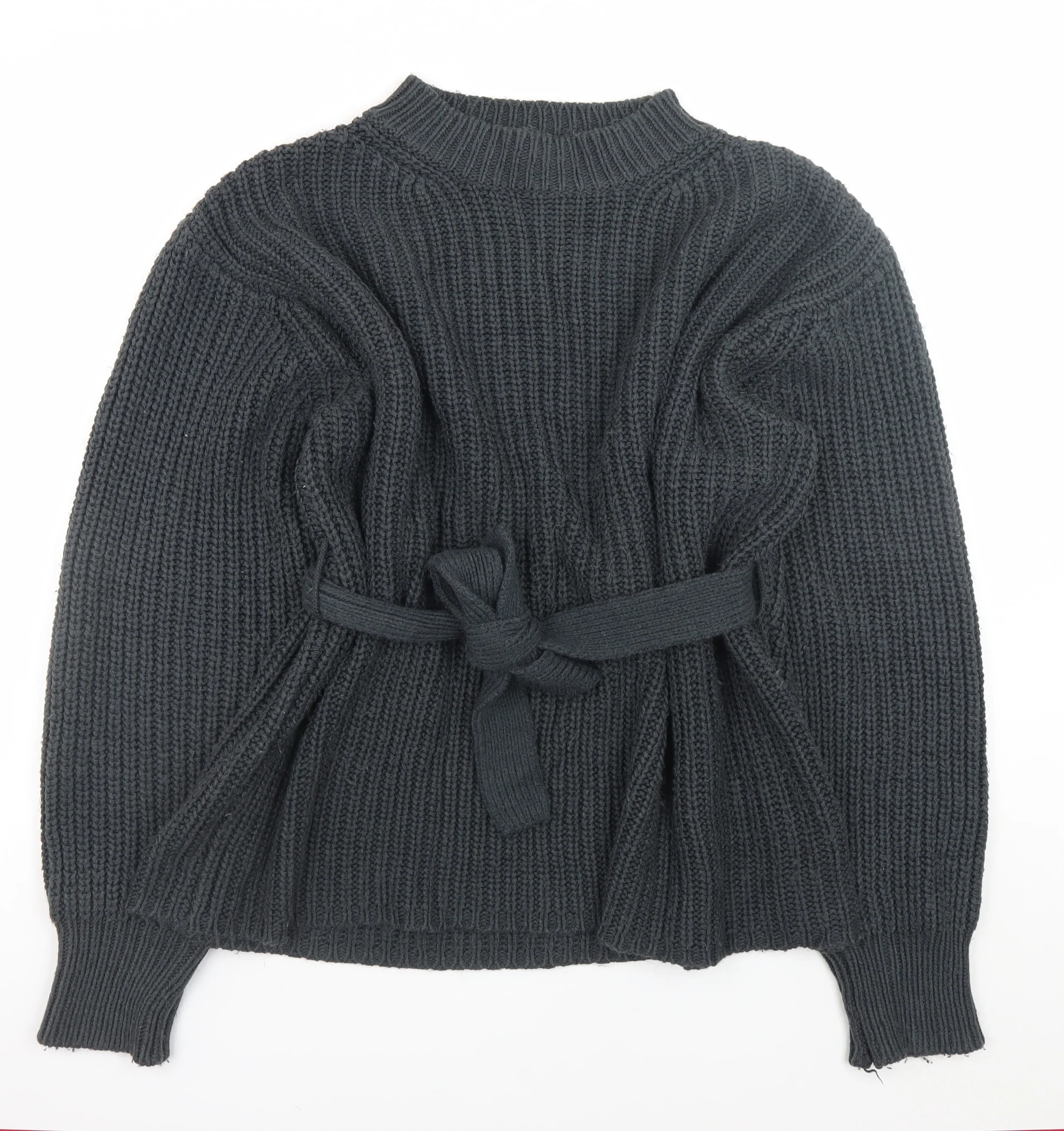 Zara Women’s Grey Chunky Knit Belted Cardigan Jumper L