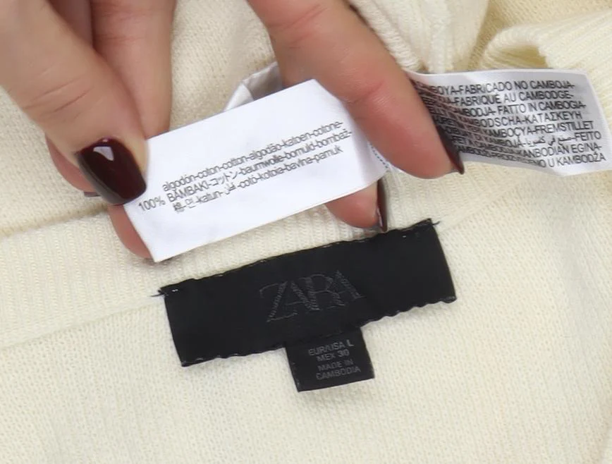 ZARA Women’s Ivory Cotton Crew Neck Button Cardigan Size L - Image 4