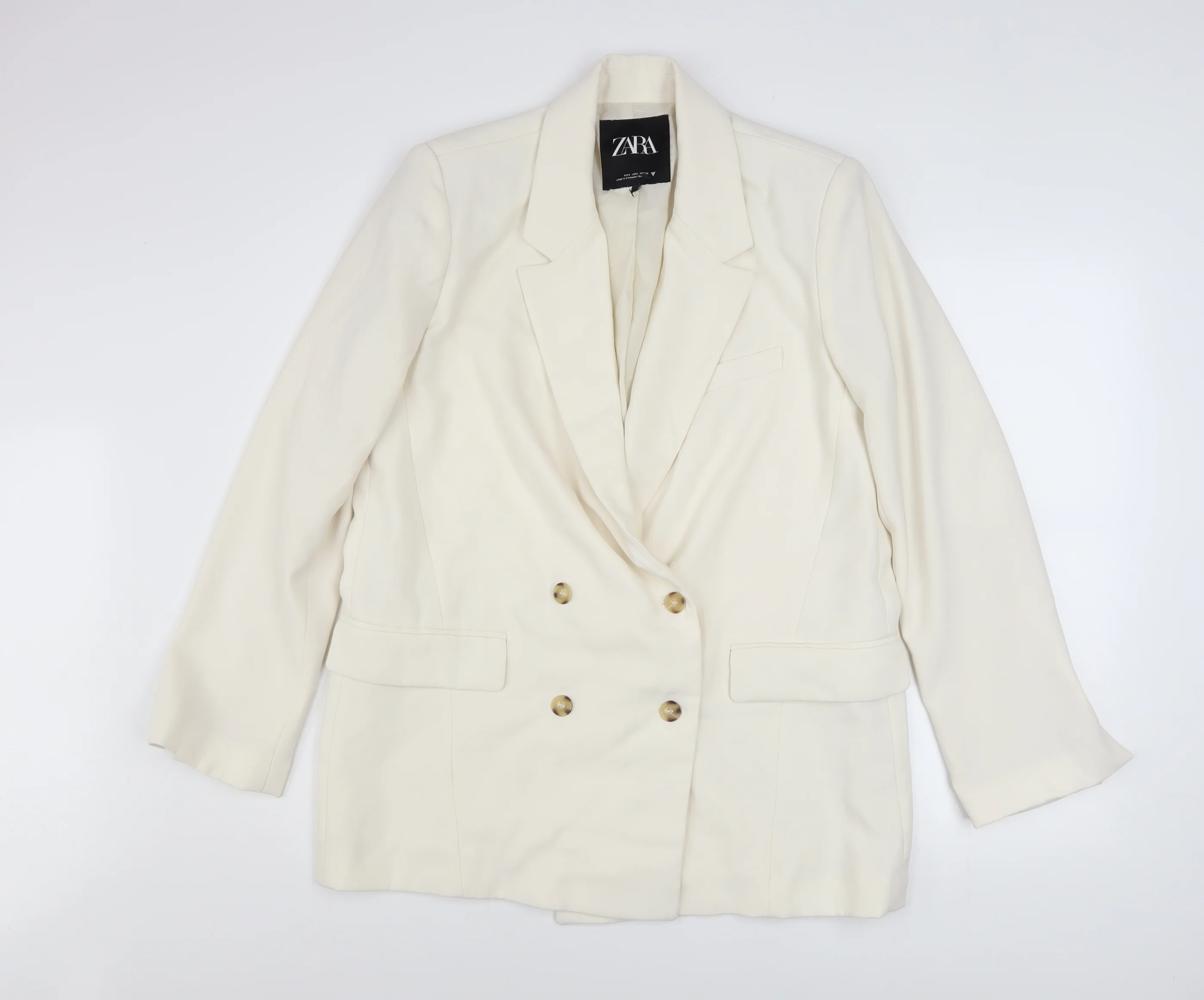 Zara Women’s Ivory Double-Breasted Blazer Jacket L Tailored Workwear