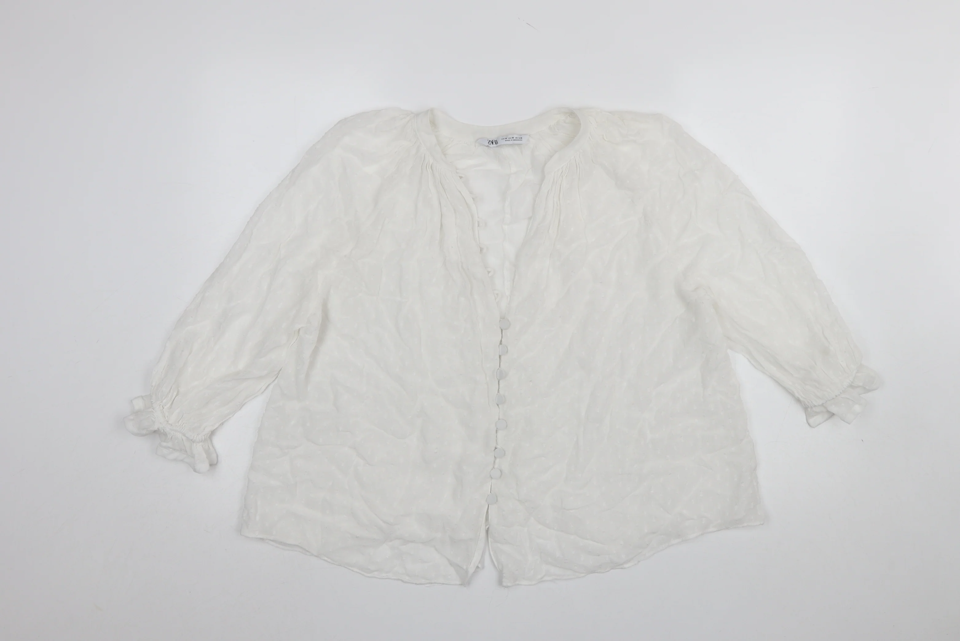 Zara Women White Polyester Chiffon Button Tunic Blouse Size 12