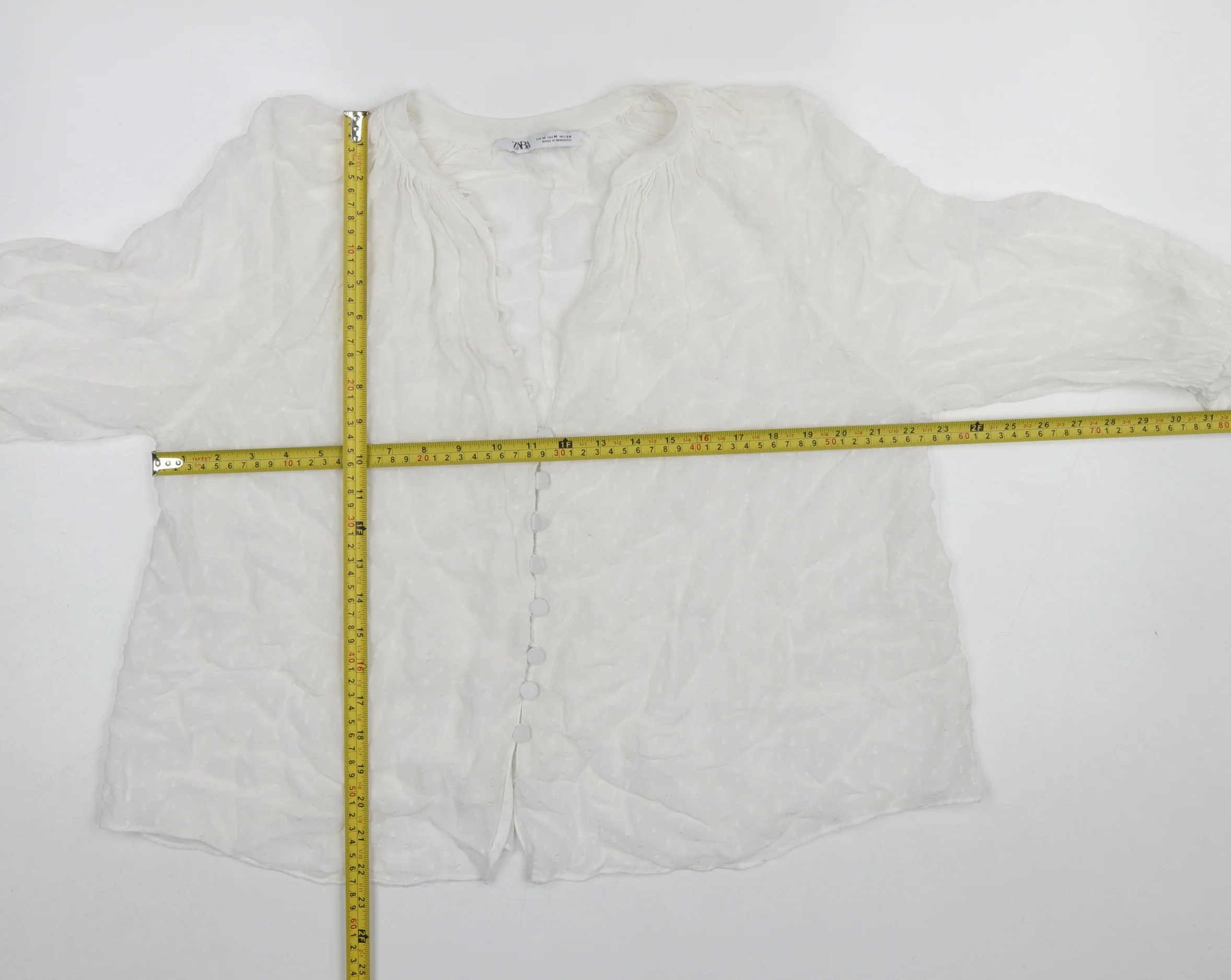 Zara Women White Polyester Chiffon Button Tunic Blouse Size 12 - Image 2