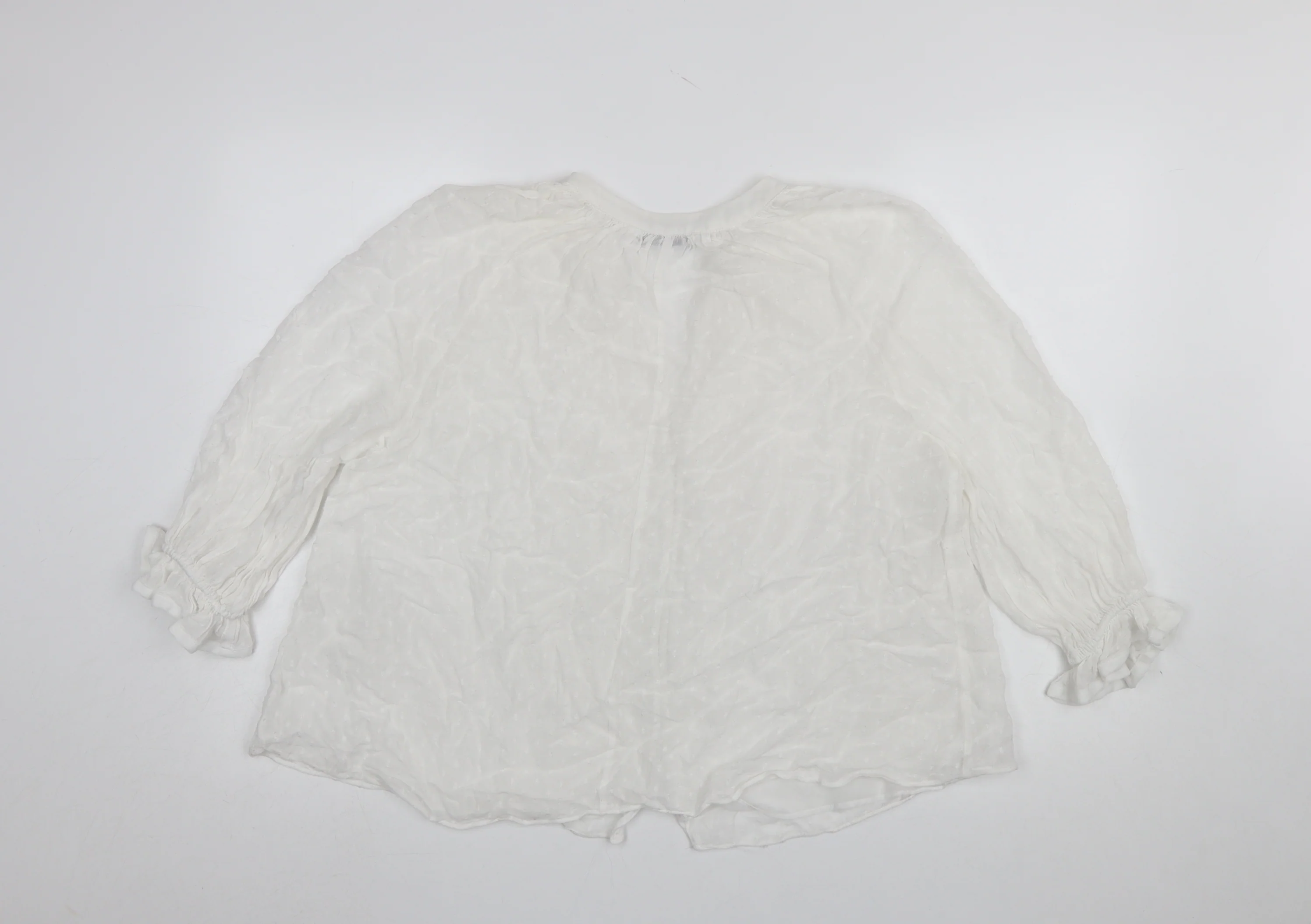 Zara Women White Polyester Chiffon Button Tunic Blouse Size 12 - Image 3