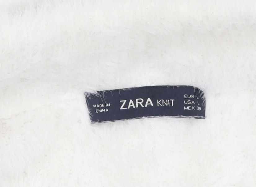Zara Women White V-Neck Knit Pullover Jumper Size 14 - Image 5
