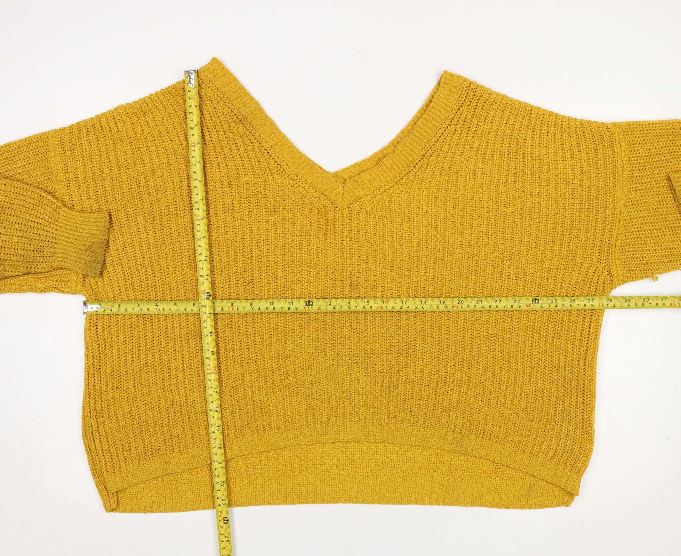 ZARA Women Yellow Chunky-Knit Wool Blend V-Neck Jumper Size S - Image 2