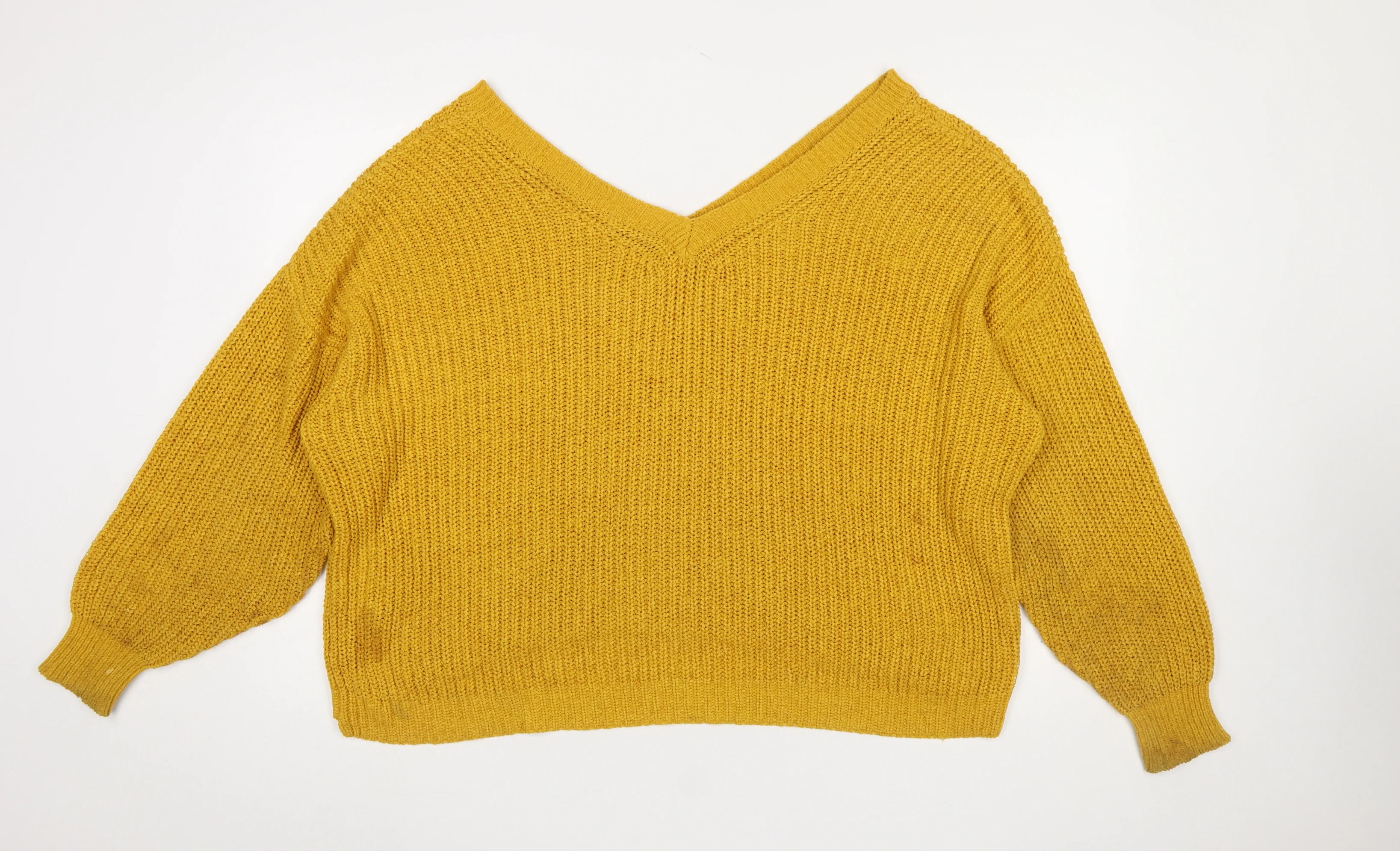 ZARA Women Yellow Chunky-Knit Wool Blend V-Neck Jumper Size S - Image 3