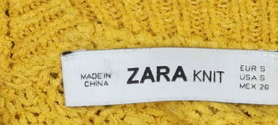 ZARA Women Yellow Chunky-Knit Wool Blend V-Neck Jumper Size S - Image 4