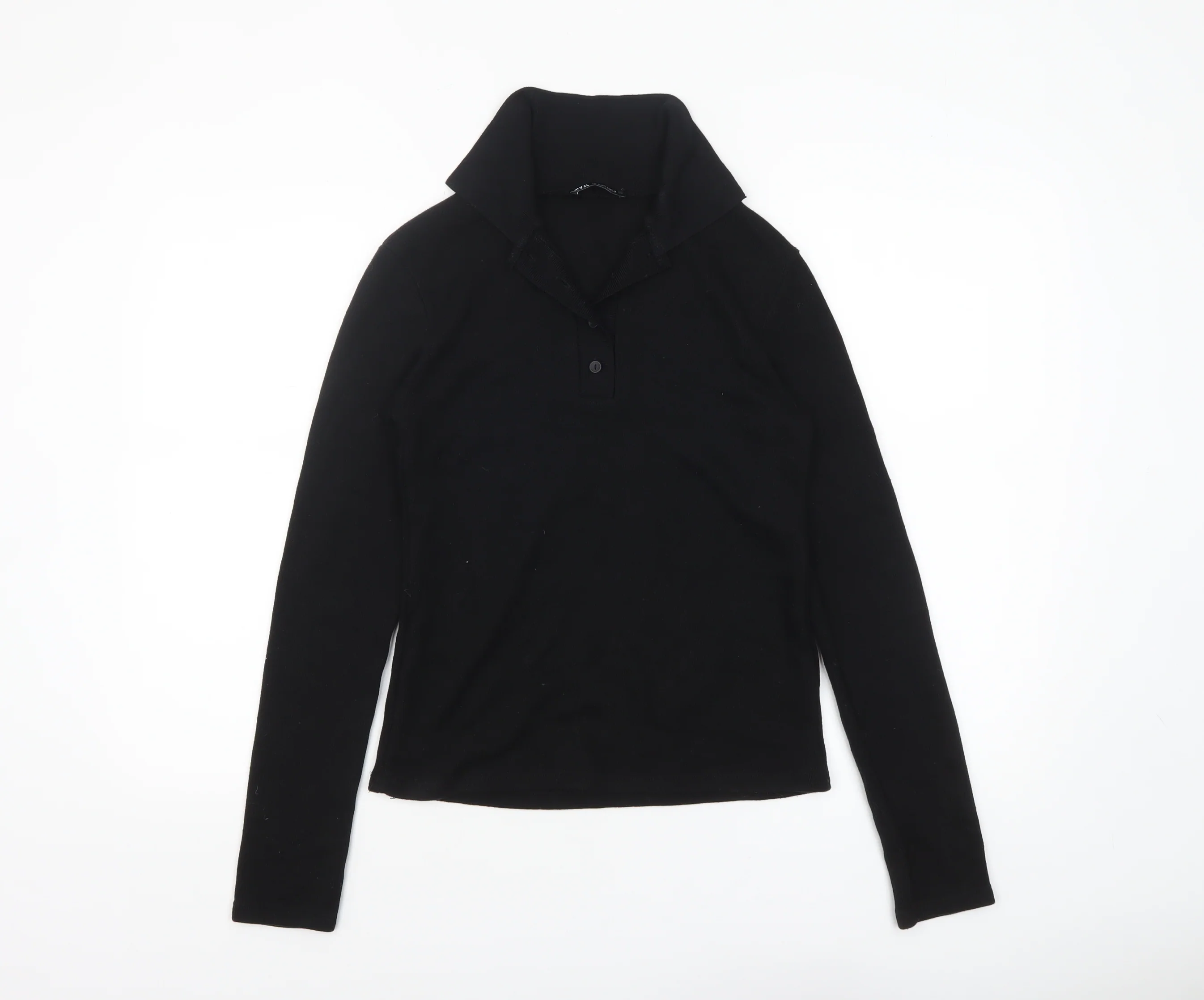 Zara Womens Black Collared Henley Knit Jumper Size S