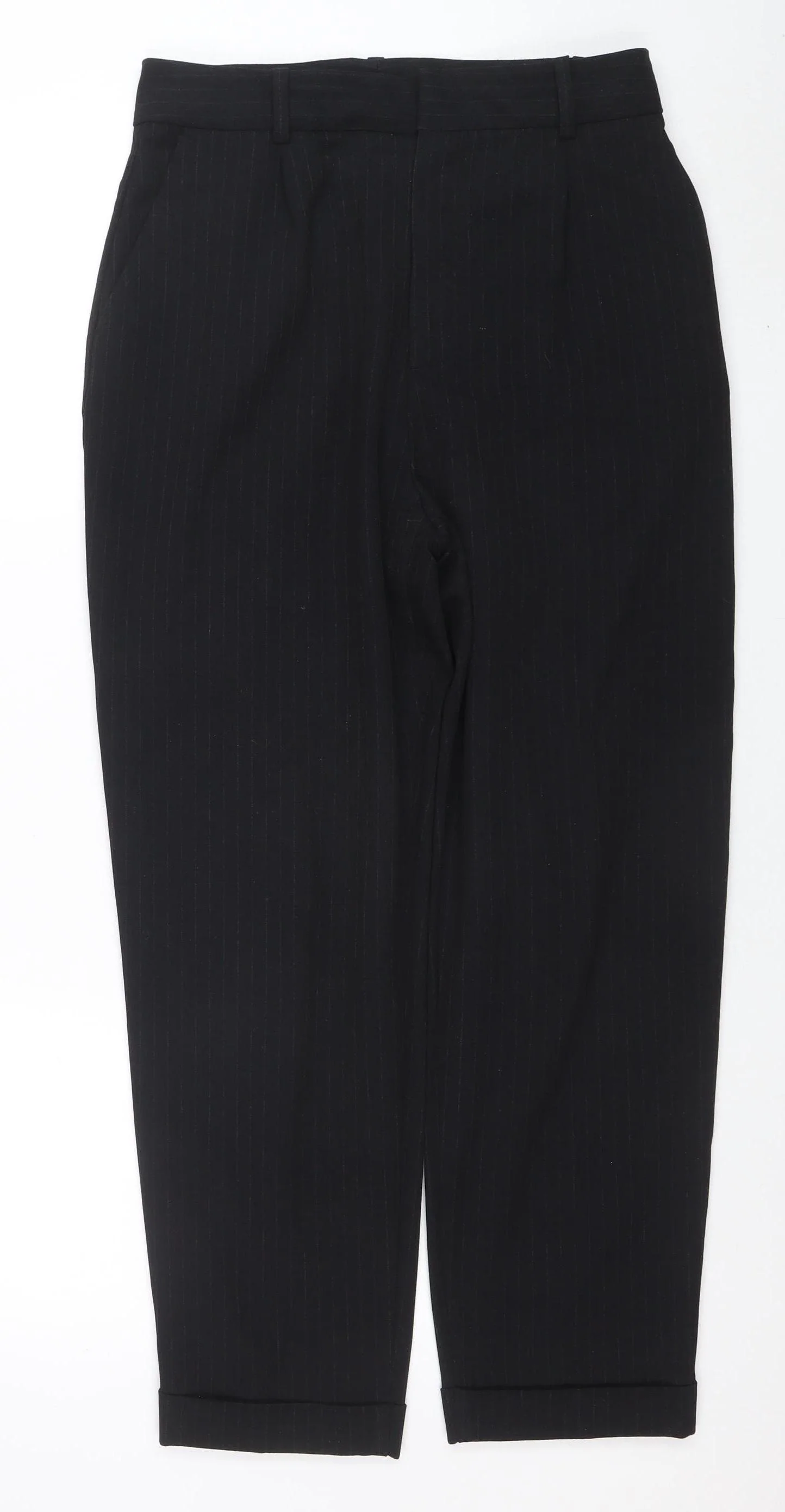 ZARA Women's Black Cropped Slim Fit Tailored Trousers Size 12 - Image 3