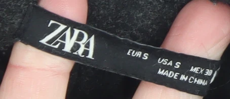 Zara Womens Black Long Check Overcoat Size S Classic Wool Look - Image 4