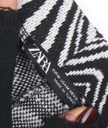 ZARA Womens Black White Geometric Flared Knit Trousers Size M - Image 4
